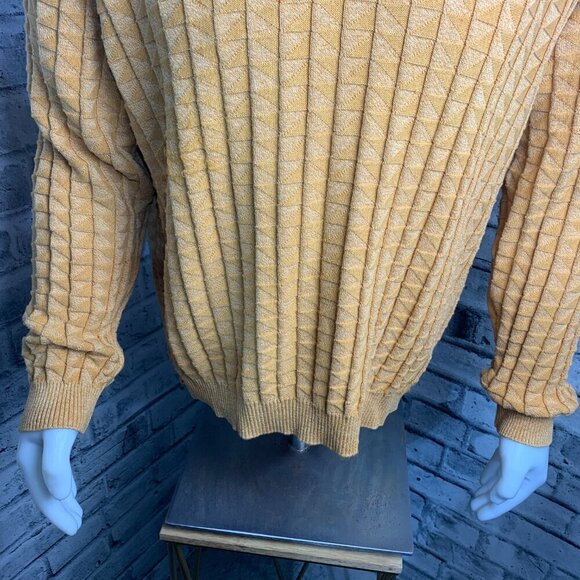 Vintage 90s Tosani Yellow Graphic Rib Knit V-Neck Pullover Sweater - Picture 3 of 11